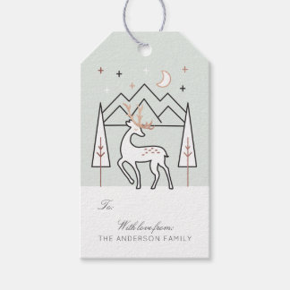 Grönt Ro Guld Modern Elegant Reindeer på natten Presentetikett