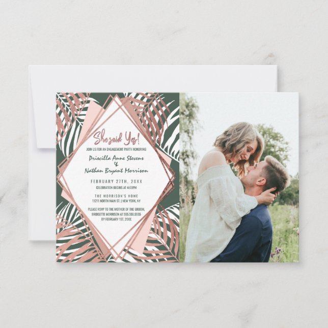 Grönt Ro Guld Tropical Handflatan Träd Löv Bröllop Meddelande (Framsida)