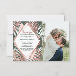 Grönt Ro Guld Tropical Handflatan Träd Löv Bröllop Meddelande