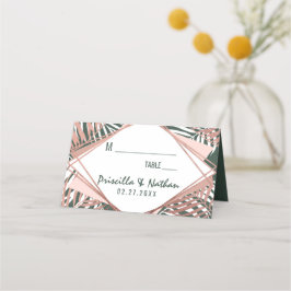 Grönt Ro Guld Tropical Handflatan Träd Löv Bröllop Placeringskort