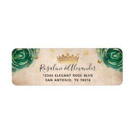 Grönt Ro och Guld Krona Blommigt Returadressen Returadress Etikett