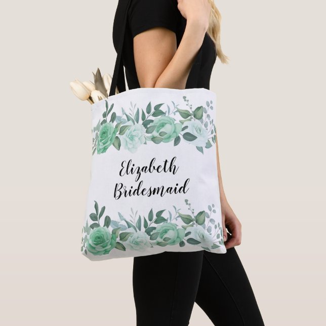 Grönt Ro Personlig Bridesmaid Tote Bag Tygkasse (Närbild)