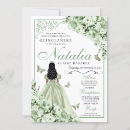 Grönt Ro Princess Dress Tiara Quinceanera Inbjudningar