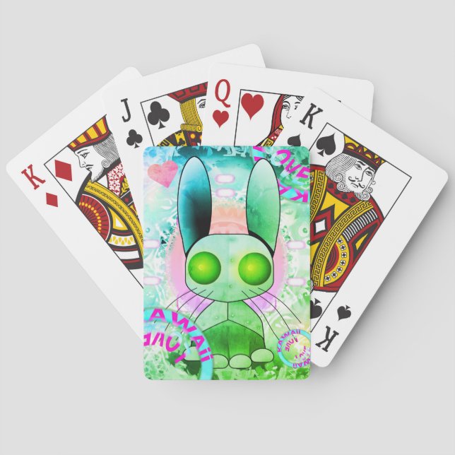 Grönt robot bunny kawaii-spelkort casinokort (Baksidan)
