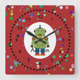 Grönt Robot Wall Clock Fyrkantig Klocka