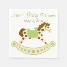 Grönt Rocking Horse Baby Shower Napkins