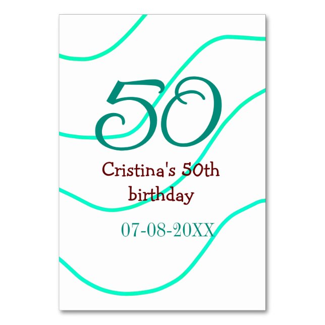 Grönt röd 50-årsdag Lägg till namn datum p Bordsnummer (Framsidan)