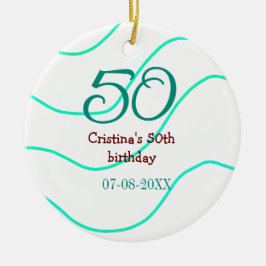 Grönt röd 50-årsdag Lägg till namn datum p Julgransprydnad Keramik