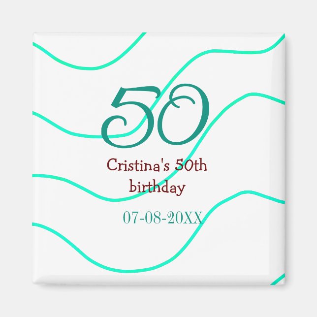 Grönt röd 50-årsdag Lägg till namn datum p Magnet (Framsidan)