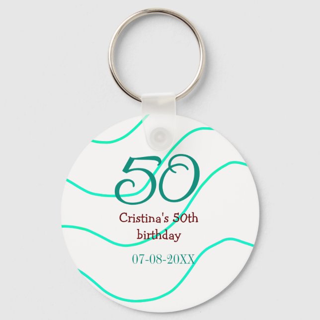 Grönt röd 50-årsdag Lägg till namn datum p Nyckelring (Framsida)