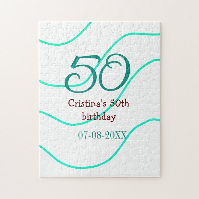 Grönt röd 50-årsdag Lägg till namn datum p Pussel (Vertikal)