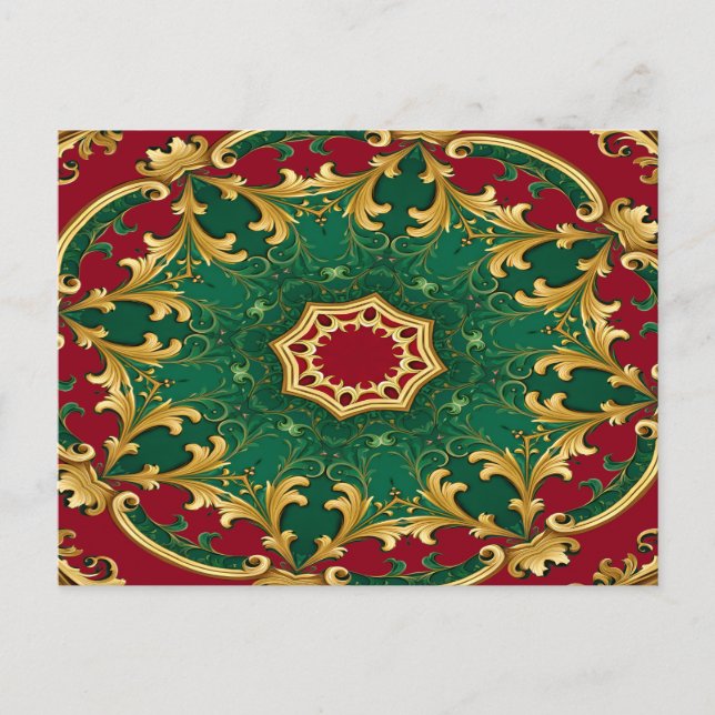 Grönt Röd dekorativ jul-Helgdag Vykort (Framsida)