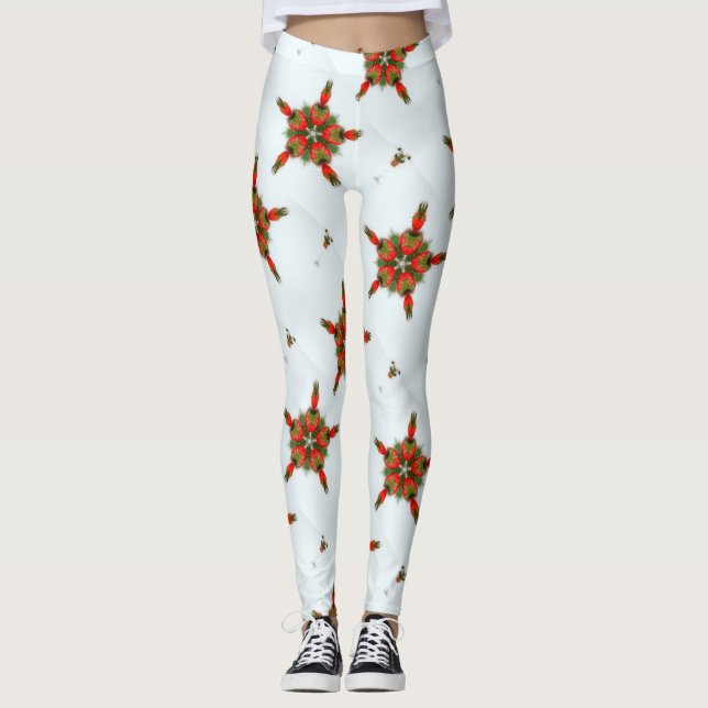 grönt röd helgdag stjärnor vit leggings (Framsida)