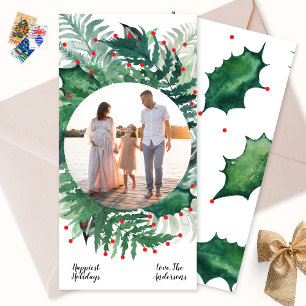 Grönt Röd jul Botaniskt andetag Foto långt Julkort