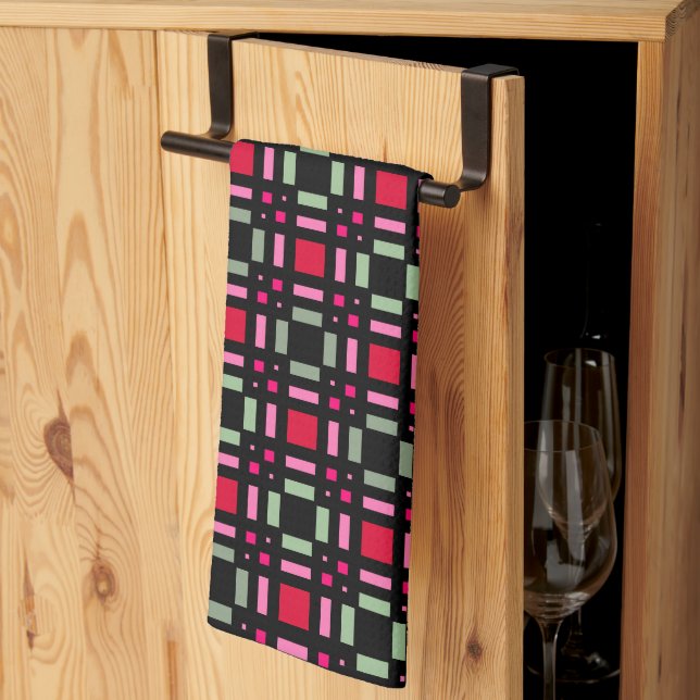 Grönt röd rand kökshandduk (Thirds Fold)
