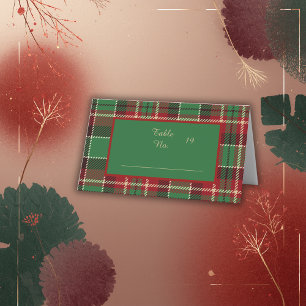 grönt röd svart, skotsk celtintartan bröllop placeringskort