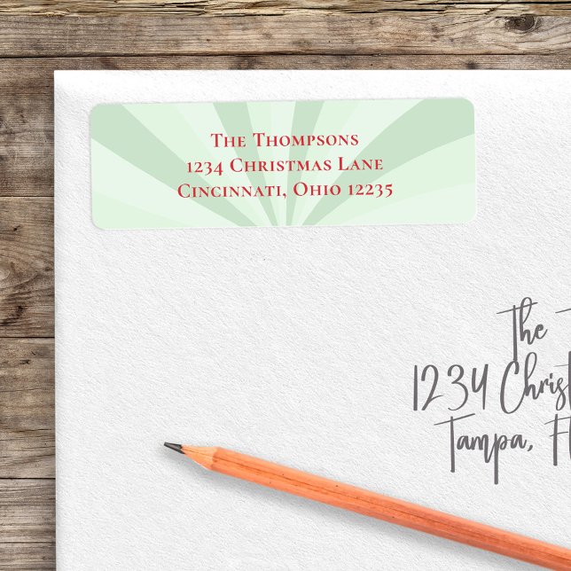 Grönt Röda julen Rand Mönster Anpassningsbar Returadress Etikett (Whimsical cute Christmas Holiday Green Return Address Labels. )