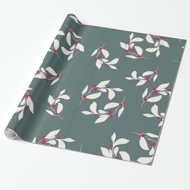 Grönt/Röda Löv-julafton Papper Presentpapper (Utrullad)