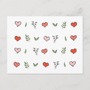 Grönt Röda och Rosa botaniska hjärtkort Vykort