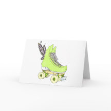Grönt Roller Skate Fairy Birthday Greeting Card