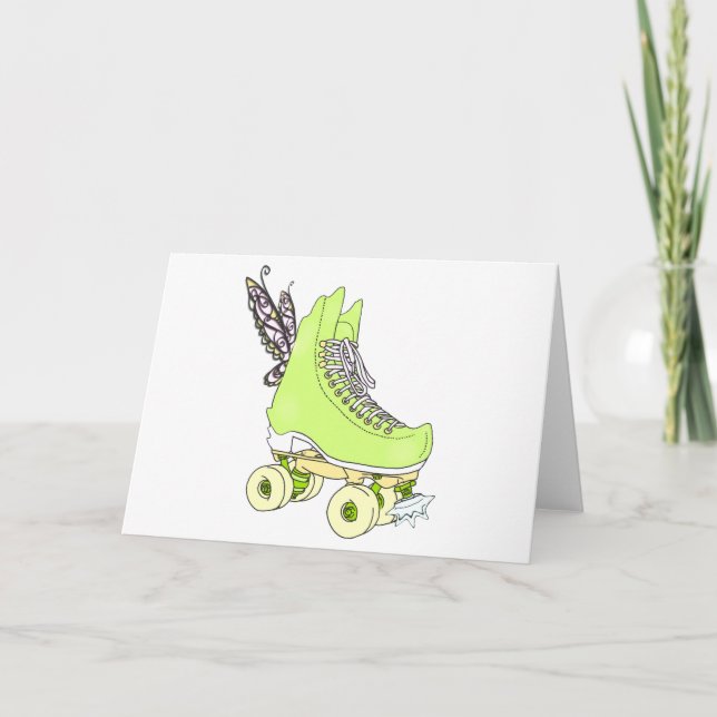 Grönt Roller Skate Fairy Birthday Greeting Card Tack Kort (Framsida)