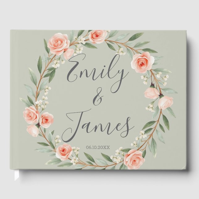 Grönt, romantisk ro-andedräkt gästböcker (Framsida)