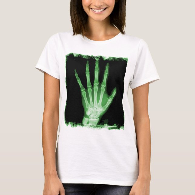 Grönt röntgar skelett räcker t shirt (Framsida)