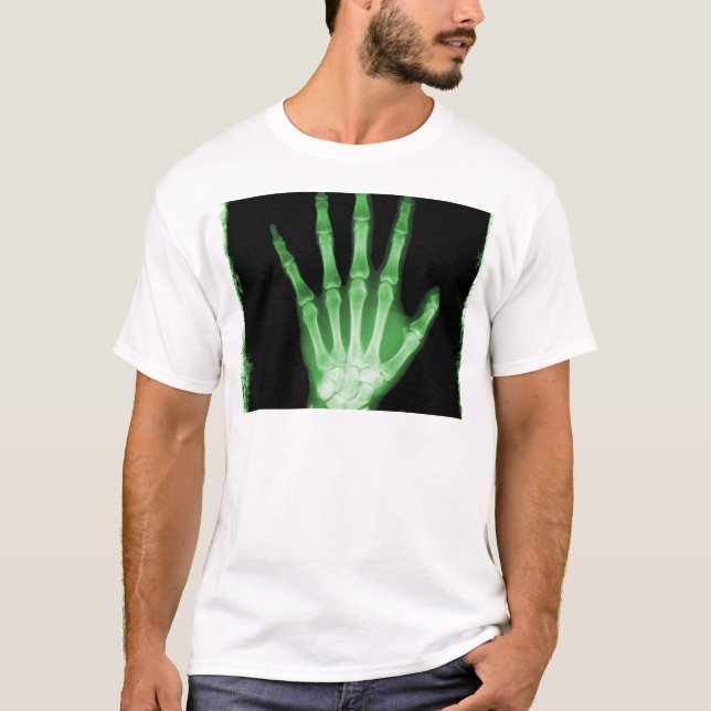 Grönt röntgar skelett räcker tee shirt (Framsida)
