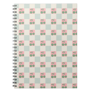 Grönt Rosa Aesthetic Cherry Checkated Y2K Mönster Anteckningsbok