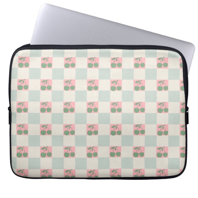 Grönt Rosa Aesthetic Cherry Checkated Y2K Mönster Laptop Fodral (Framsidan)