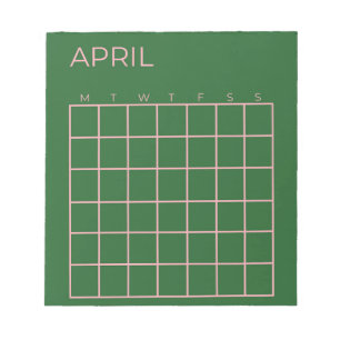 Grönt Rosa April Odaterad kalender för organisatio Anteckningsblock