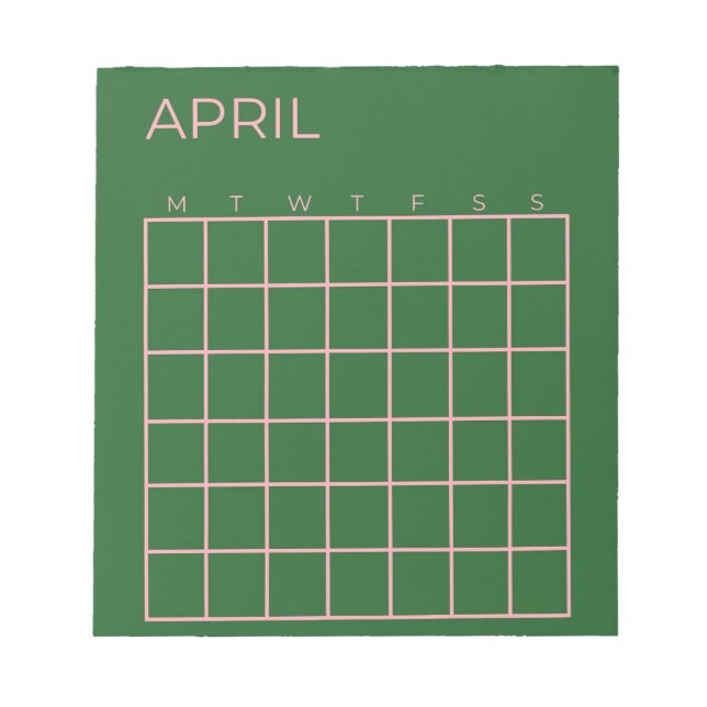 Grönt Rosa April Odaterad kalender för organisatio Anteckningsblock (Framsida)