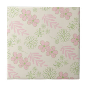 Grönt Rosa Beige Retro Y2K 70 s Flower Mönster Kakelplatta
