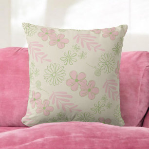 Grönt Rosa Beige Retro Y2K 70 s Flower Mönster Kudde
