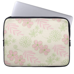 Grönt Rosa Beige Retro Y2K 70 s Flower Mönster Laptop Fodral
