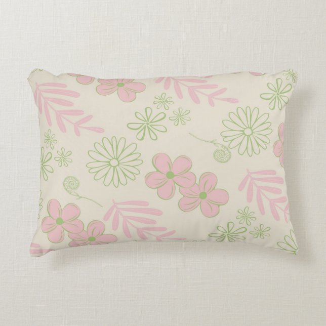 Grönt Rosa Beige Retro Y2K 70 s Flower Mönster Prydnadskudde (Framsidan)