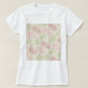 Grönt Rosa Beige Retro Y2K 70 s Flower Mönster T Shirt