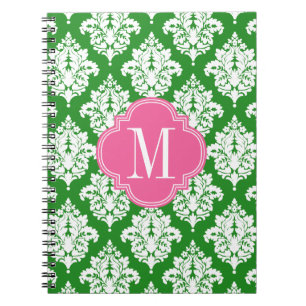 Grönt & rosa beställnings- Monogrammed för eleg Anteckningsbok Med Spiral