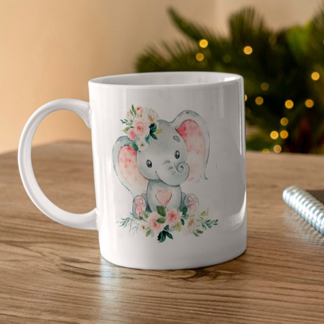 Grönt Rosa Blommigt Elephant Ram Diaper Raffle Kaffemugg (Skapare uppladdad)