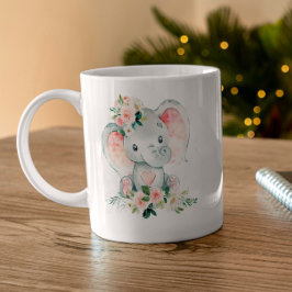 Grönt Rosa Blommigt Elephant Ram Diaper Raffle Kaffemugg