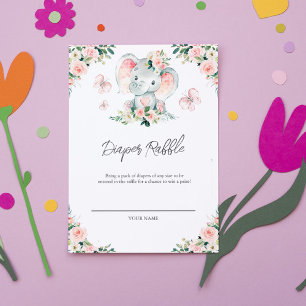 Grönt Rosa Blommigt Elephant Ram Diaper Raffle Tack Kort