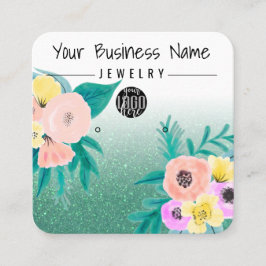 Grönt Rosa Blommigt Glitter Logotyp Ökning Visning Fyrkantigt Visitkort