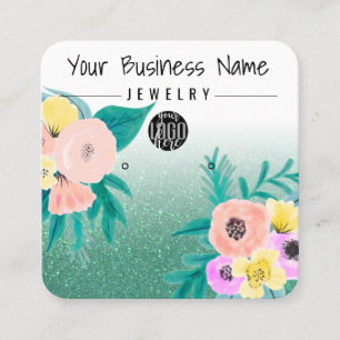 Grönt Rosa Blommigt Glitter Logotyp Ökning Visning Fyrkantigt Visitkort