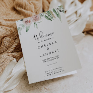 Grönt Rosa Blommigt, mappat Bröllopsprogram Program