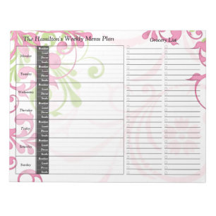 Grönt Rosa Blommigt Personlig Meal Planner varje Anteckningsblock