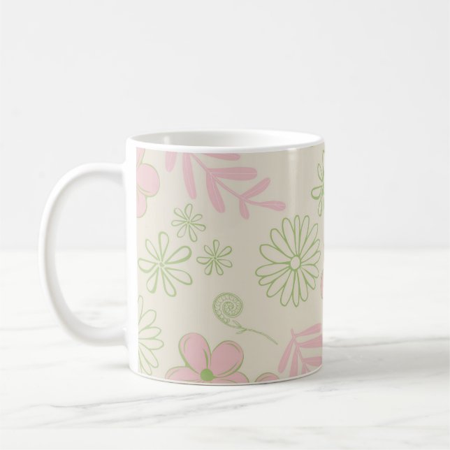 Grönt Rosa Blommigt Viktigt Y2K Vår och sommar Kaffemugg (Vänster)