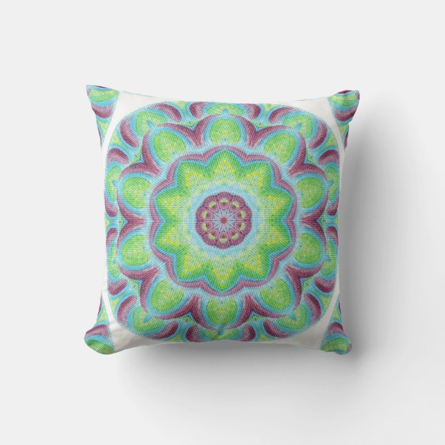Grönt Rosa Blue Circle Slices Kaleidoscope Pillows Kudde (Framsida)