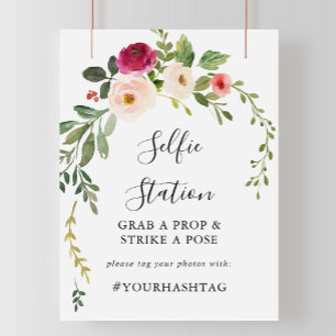 Grönt Rosa Blush Blommig Selfie Station Skylt