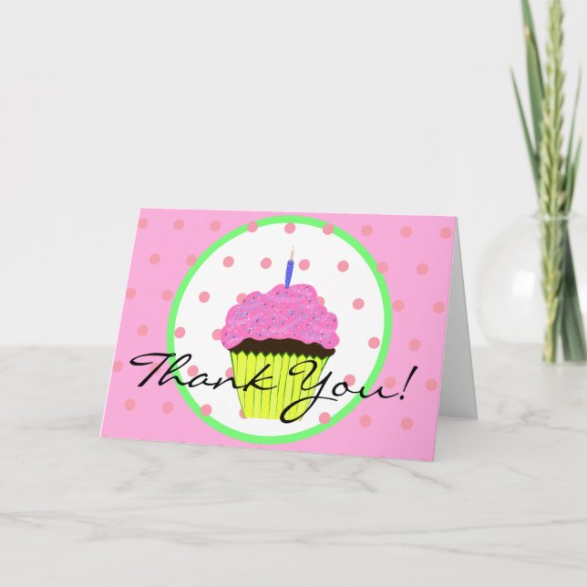 Grönt Rosa Cupaka Polka dots Birthday Tack Kort (Framsida)
