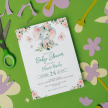 Grönt Rosa Cute Blommigt Elephant Ram Baby Shower